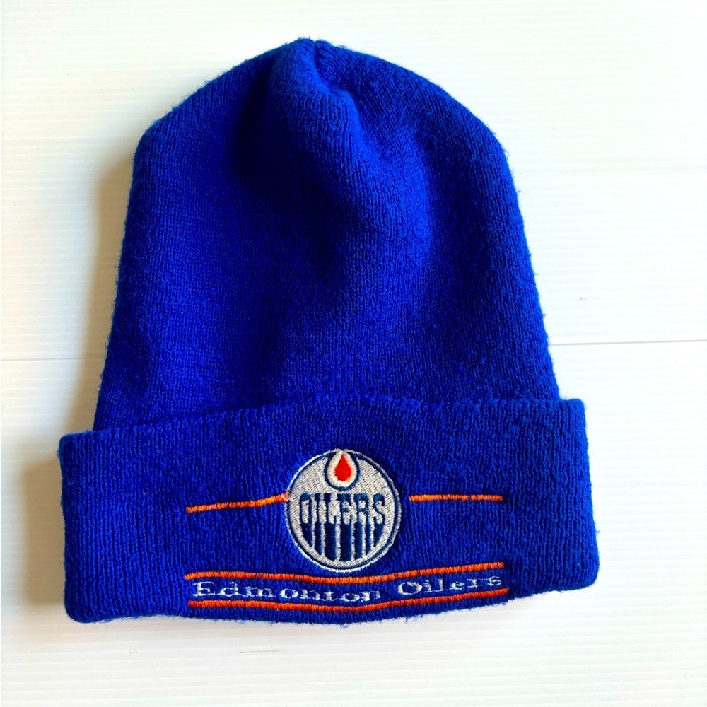 Vintage NHL Oilers Blue Beanie Winter Hat